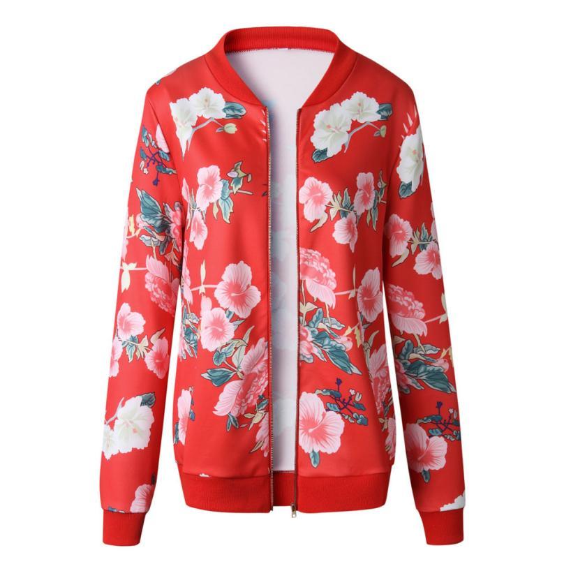 Fashion Printed Round Neck Zipper Long Sleeve Coat