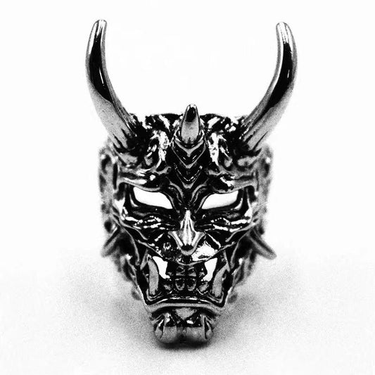 Distressed Prajna Mask Hip Hop Punk Ring