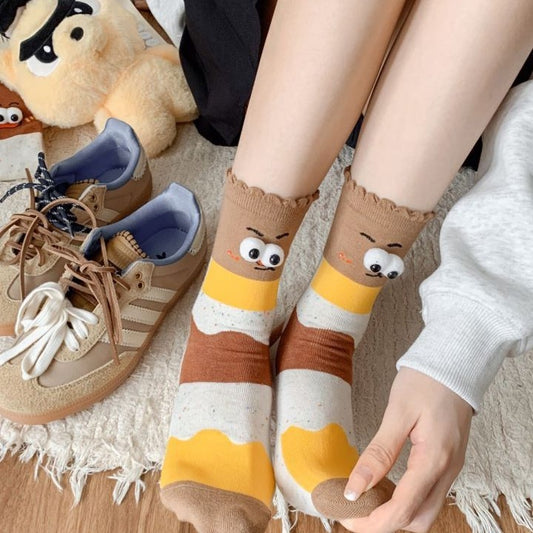 Funny Couple Cute Cartoon Big Stereo Eyes Tube Socks