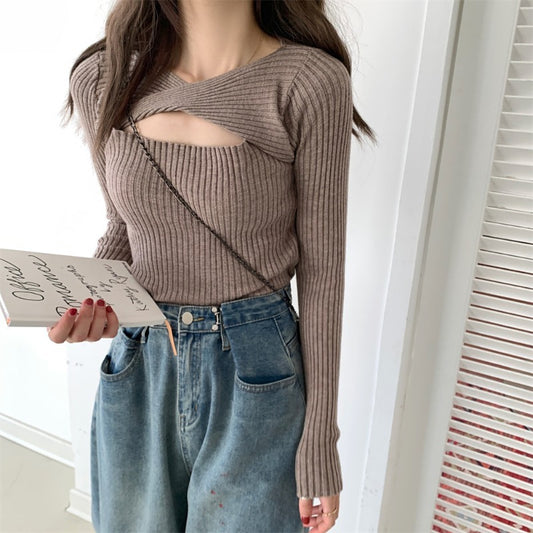 Women's Hollow-out Long-sleeved Knitted Sweater