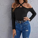 Sexy One-line Neck Strapless Cross Halter Bottoming Sweater Women