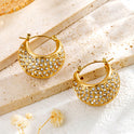 Titanium Steel Gold Plated Gold Oval Diamond Earrings