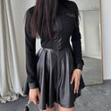 Women's Leather Stitching Long Sleeve Dress