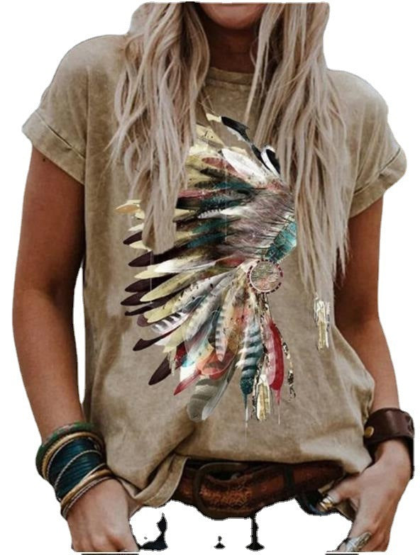 Ethnic Style Graphic Print Crew Neck T-shirt