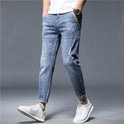 Loose Straight Ripped Stretch Pants Men's Casual Cropped Skinny Trousers