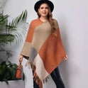 Idle Style V-neck Tassel Rainbow Cape Sweater For Women