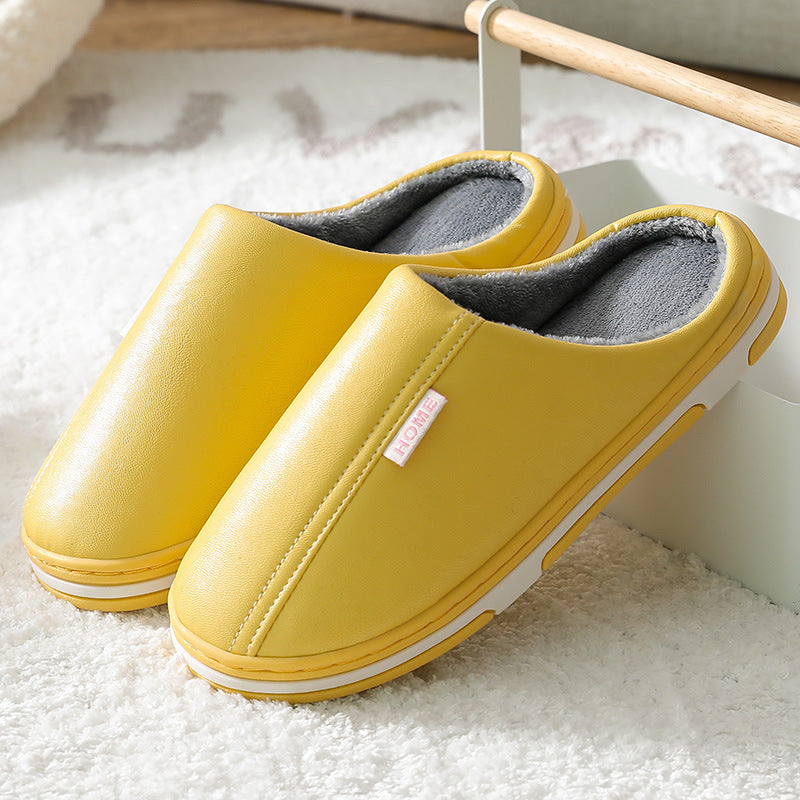 PU leather slippers male couple simple fur wood floor home