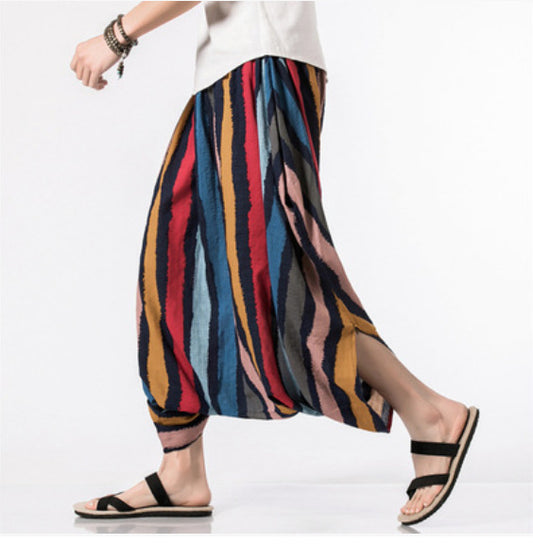 Striped Nepalese cropped trousers