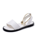 Women Summer Open Toed Simple Flat Roman Style Sandals Pearl Buckle Girl Student Shoes