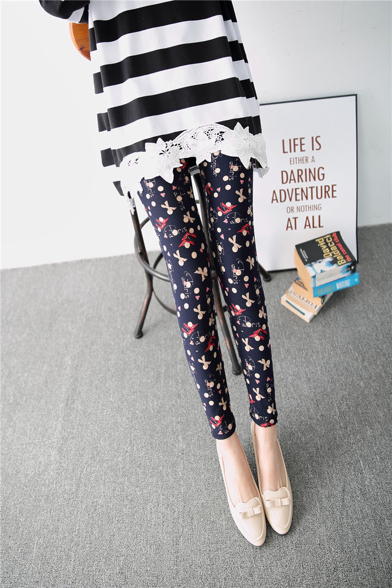 Spring Graffiti Milk Silk Ink Painting Elastic Leggings Wholesale