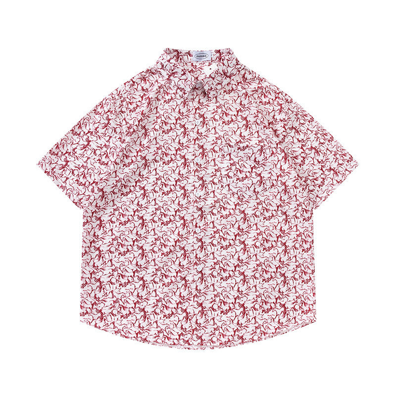 Retro Printed Shirt Short Sleeve Loose Design