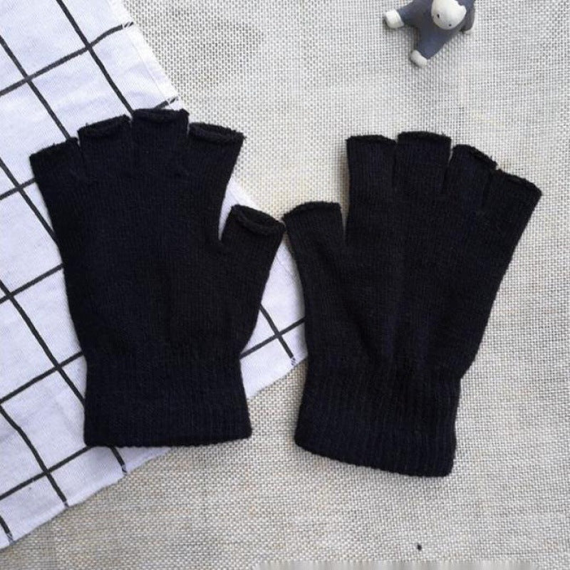 Autumn And Winter Thin Knitted Half Finger Gloves Adult Riding Cold-proof