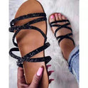 Summer New Sandals Women's Round Toe Flat Rhinestone Sandals Women's Foreign Trade Large Size Women's Shoes