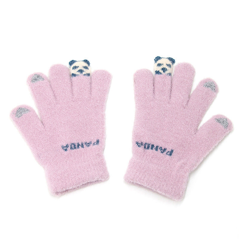 Plush Knitted Gloves With Fingertips For Women