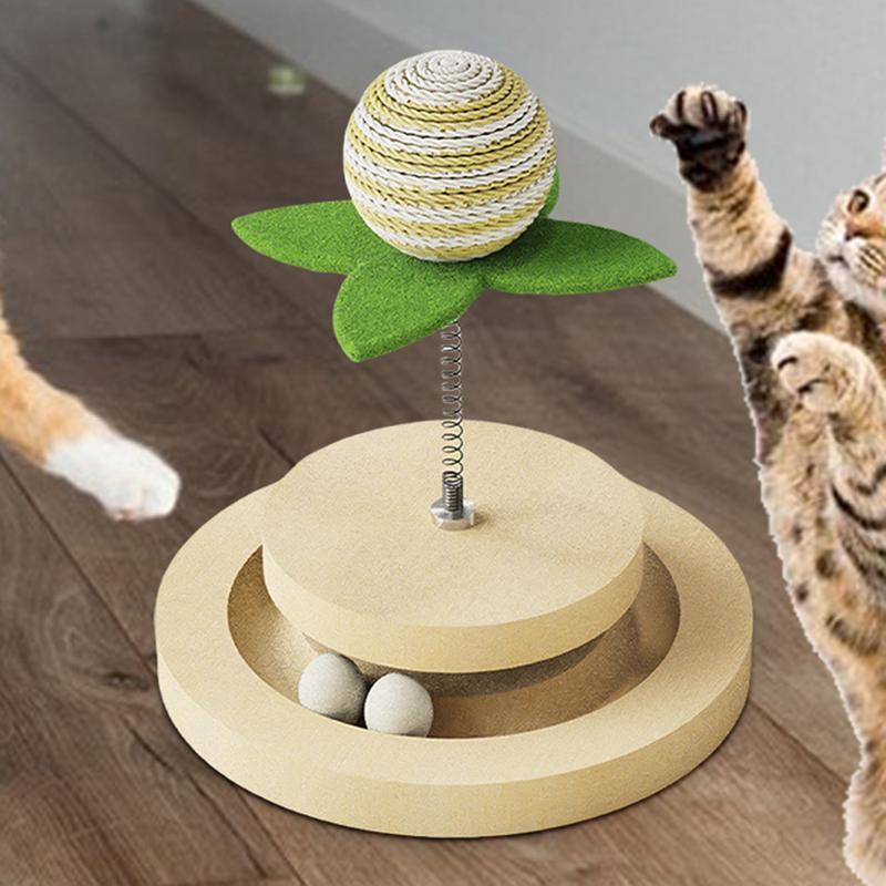 Cat Toy Springs Natural Sisal Scratching Pad Kitten Interactive Toy With Ball Track Spring Ball Automatic Cat Toy For Indoor