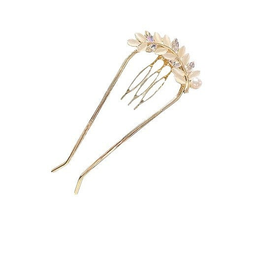 High-end Exquisite Cat Eye U-shaped Hairpin New Wheat Leaf Hair Plug Updo Hair