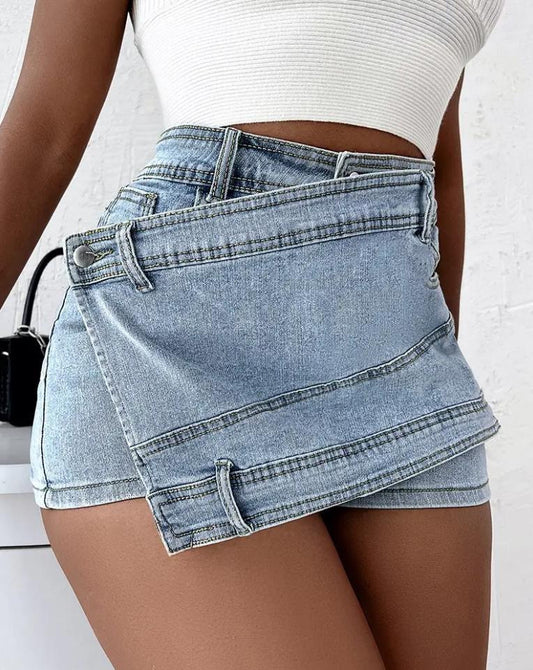 High Waist Irregular Wide Leg Pants Women's Summer Slimming Denim Skirted Leggings Shorts