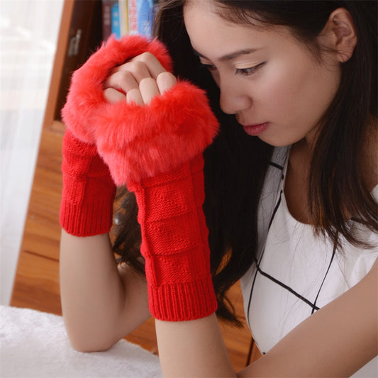 Women's Fashion Simple Solid Color Half Finger Gloves