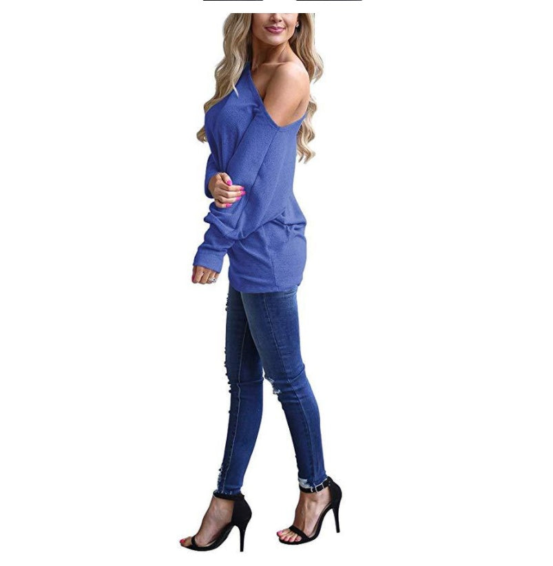 Women's Solid Color Long-sleeved Casual Loose T-shirt