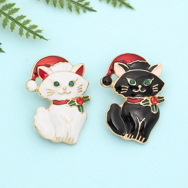 Cute Cat Christmas Hat Corsage Fashion Brooch