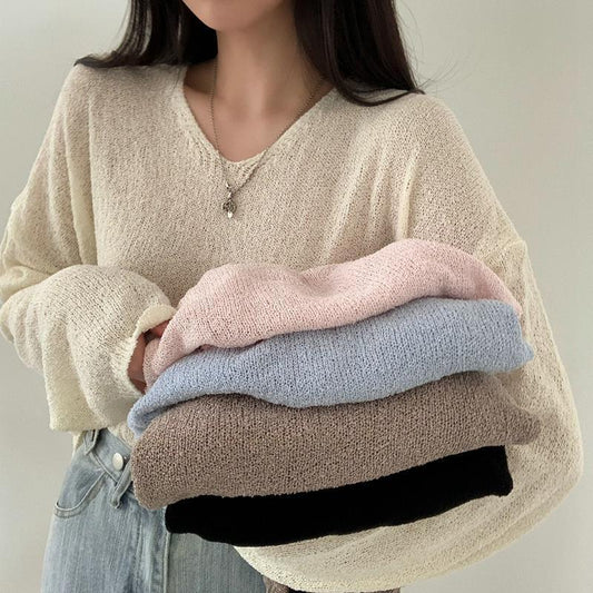 Women's Loose And Lazy Style V-neck Pullover Sweater