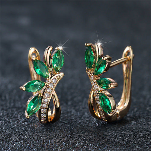 Water Drop Flower Shape Green Zircon Earrings