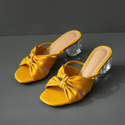 Summer Transparent Open-toed Bowknot Sandals And Slippers Women