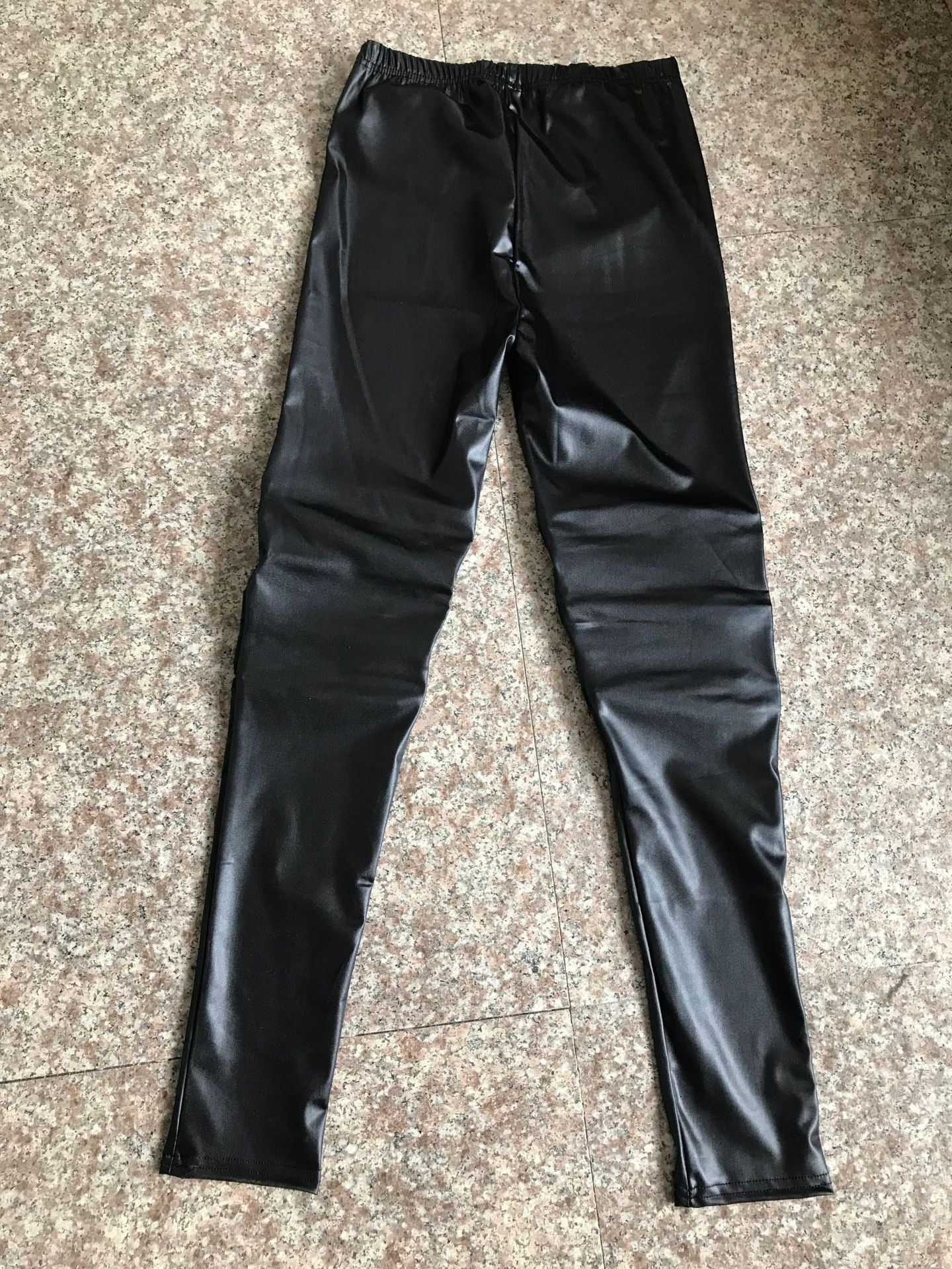 High-elastic Knee Three Zipper  Leather Nine Points Leggings