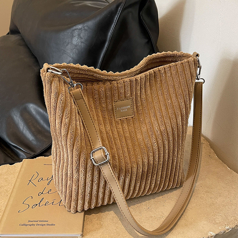 Versatile Large Capacity Corduroy Soft Surface Crossbody Shoulder Bag