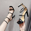 Hollow High Heel Sandals Square Toe Buckle Open Toe Stilettos Women's Shoes