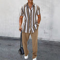 Casual Fashion Striped Short Sleeve Shirt Trousers Suit