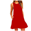 Round Neck Sleeveless Double Pocket Dress