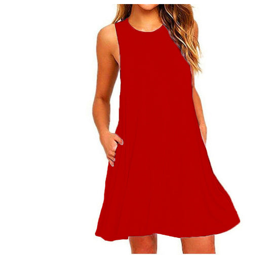 Round Neck Sleeveless Double Pocket Dress