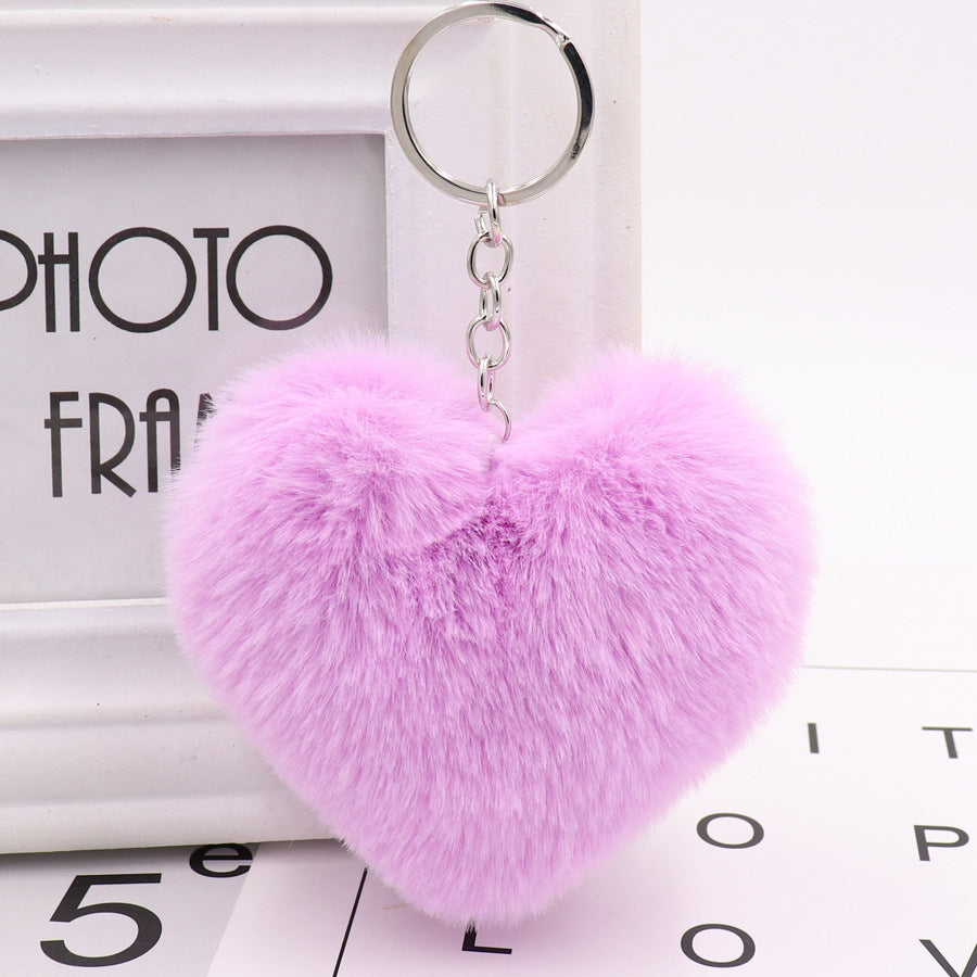 Heart-shaped Fur Ball Keychain Rex Rabbit Plush Car Pendant