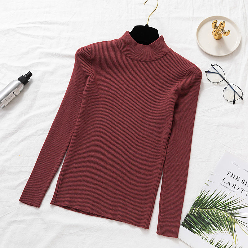 Slim Fit Half-high Collar Long Sleeves Bottoming Shirt Pure Color All-matching Sweater