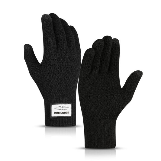 Men's autumn and winter knitted yarn driving outdoor plus velvet warm gloves