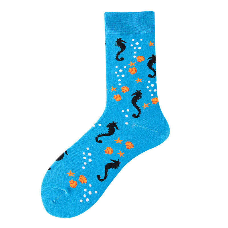 Men's Creative Printed Ocean Series Mid Length Socks