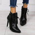 Stiletto pointed toe lace-up single boots