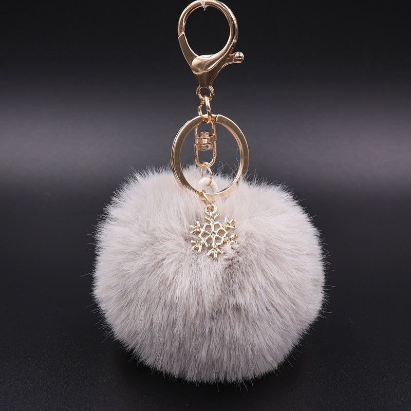 Christmas Snowflake Plush Key Chain Alloy Bag Pendant