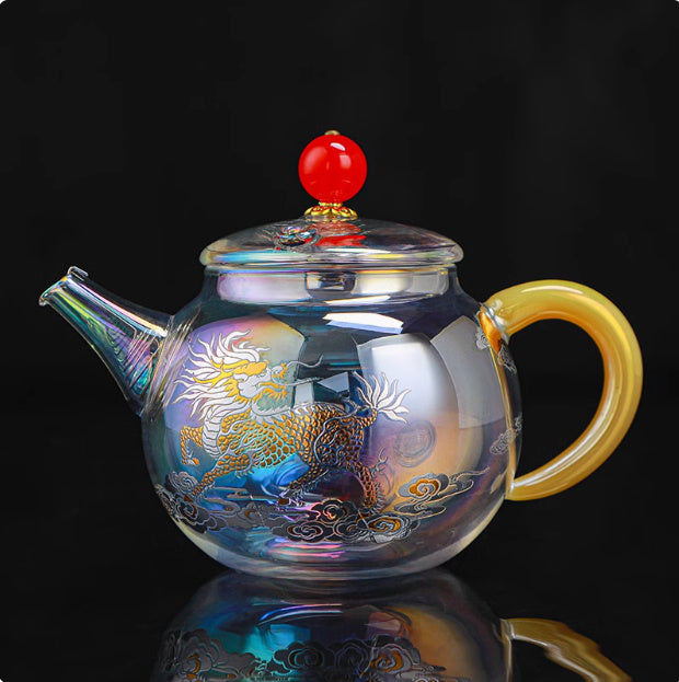 Glow Gold And Silver Fired Glass Teapot With Filter Thickening Heat Resistant Teapot