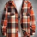 FallWinter Slim Brushed Plaid Long Sleeve Flannel Shirt Men