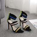 Elastic pointed high heel sandals