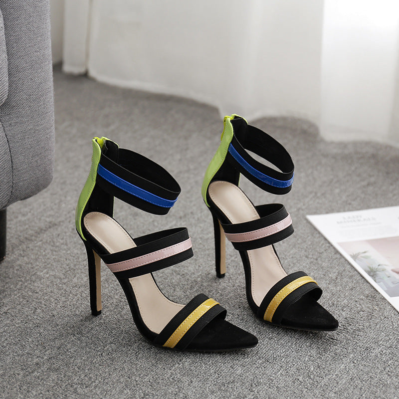 Elastic pointed high heel sandals