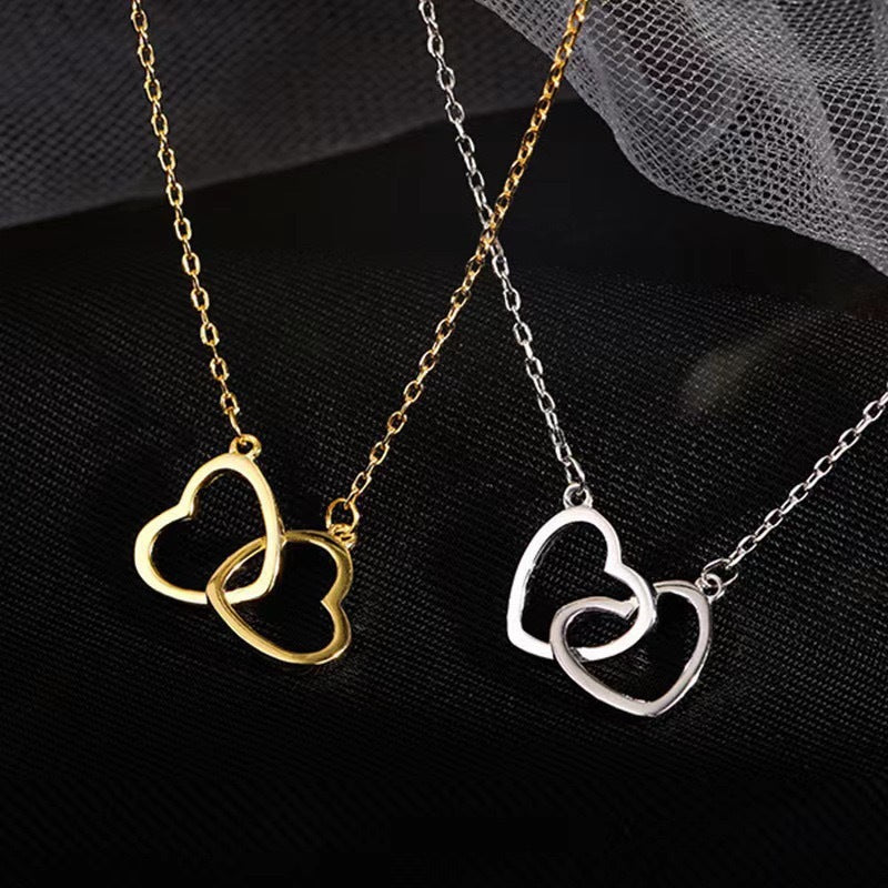 Japanese And Korean Style Cold Metal Alloy Peach Heart Double Heart Necklace