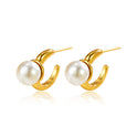 Fashion Stainless Steel C- Shaped Earrings Simple Pearl