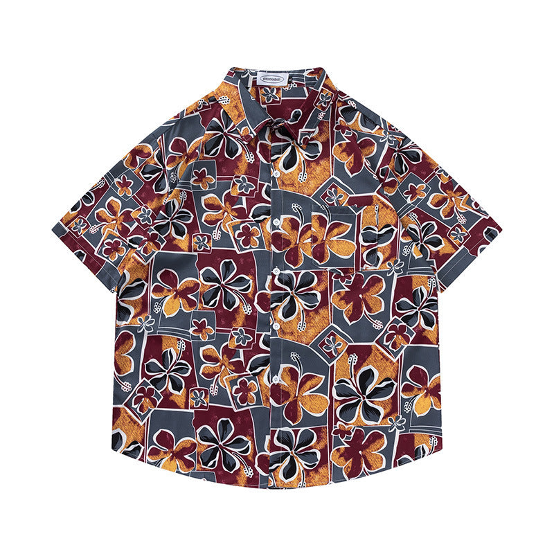 Retro Printed Shirt Short Sleeve Loose Design