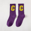 Medium Ins Fashion Brand Women's Stockings Large C Letters Women's Color Cotton Socks