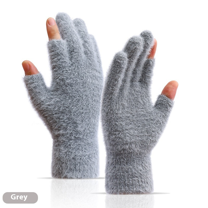 Autumn And Winter Fashionable Warm Exposed Two Finger Gloves