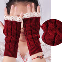 Women's Warm Lace Lengthened Knitted Half-finger Gloves