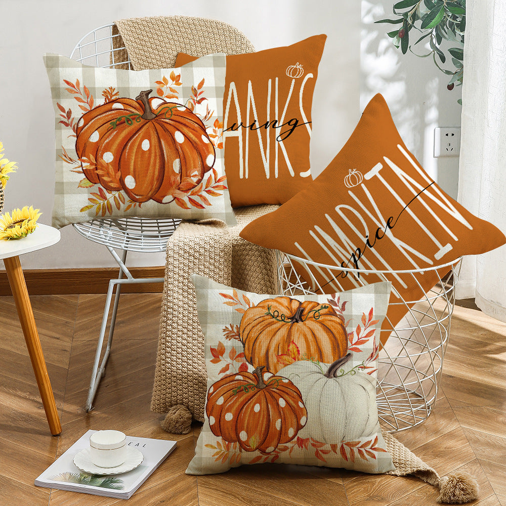 Pumpkin Maple Leaf Hand-painted Text Cushion Pillow Cover